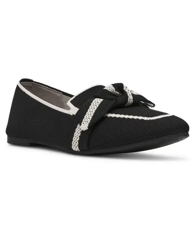 Anne Klein Women's Teryn Knit Knotted Bow Loafers In Black Cream