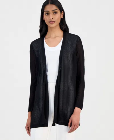 Anne Klein Women's Textured Knit Sheer Cardigan In Black