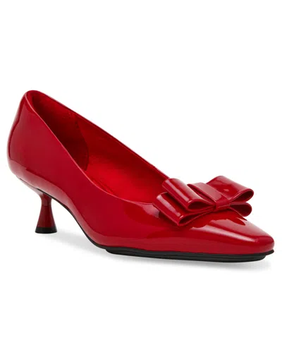 Anne Klein Women's Theresa Bow Kitten Heel Dress Pumps In Red Patent