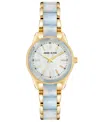 Anne Klein Women's Three Hand Quartz Gold-tone Alloy And Light Blue Marbled Acrylic Link Bracelet Watch, 30mm In Rose Gold-tone,light Blue