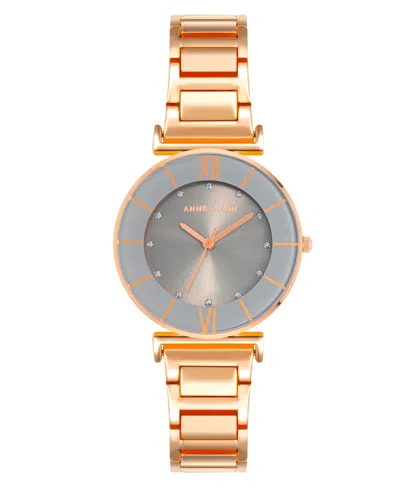 Anne Klein Women's Three Hand Quartz Rose Gold-tone Alloy With Gray Sunray Dial Watch, 32mm In Gray-rose Gold-tone