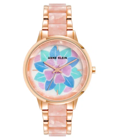 Anne Klein Women's Three-hand Quartz Rose Gold-tone Alloy With Pink Resin Bracelet Watch, 37mm In Rose Gold-tone,pink