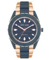 Anne Klein Women's Three-hand Quartz Rose Gold-tone And Blue Solar Oceanwork Plastic Bracelet Watch, 38.5mm In Rose Gold-tone,navy