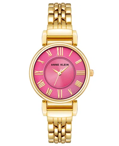 Anne Klein Women's Three Hand Quartz Round Gold-tone Alloy Link Bracelet Watch, 30mm In Gold,pink