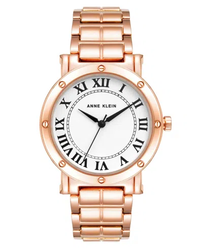 Anne Klein Women's Three-hand Quartz Round Rose Gold-tone Alloy Bracelet Watch, 36mm