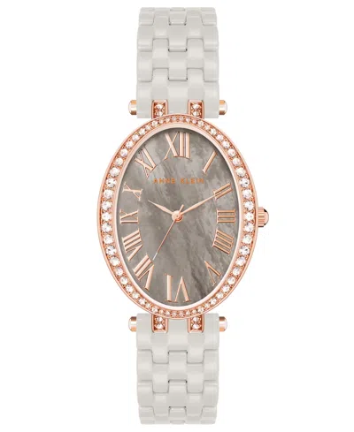 Anne Klein Women's Three-hand Quartz Taupe Ceramic Bracelet Watch, 27mm In Rose Gold-tone,taupe