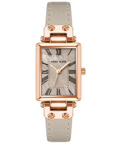 Anne Klein Women's Three Hand Quartz Taupe Genuine Leather Strap Watch, 21.5mm In Rose Gold-tone,taupe