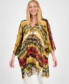 Anne Klein Printed Asymmetric Tie Front Cardigan In Multi