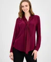 Anne Klein Womens Tie Neck Long Sleeve Blouse P Xxs Xxl In Burgundy