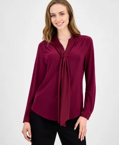 Anne Klein Women's Tie-neck Long-sleeve Blouse In Burgundy