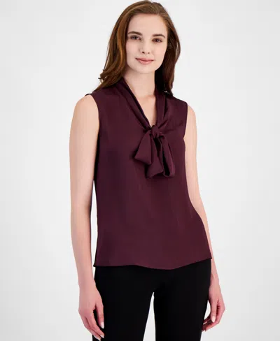 Anne Klein Women's Tie-neck Sleeveless Blouse In Deep Plum