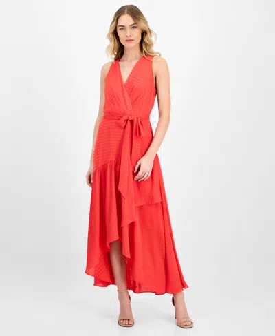 ANNE KLEIN WOMEN'S TIE-WAIST RUFFLED-HEM SATIN MAXI DRESS