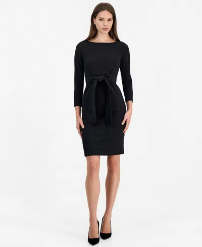 Anne Klein Women's Tie Waist Scuba Crepe Crewneck Sheath Dress In Black