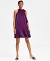 Anne Klein Bow Accent Tiered Dress In Purple