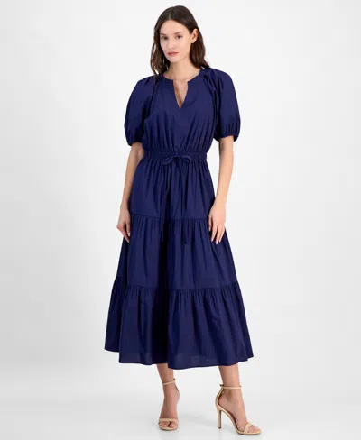 ANNE KLEIN WOMEN'S TIERED TIE-WAIST PUFFED-SLEEVE DRESS