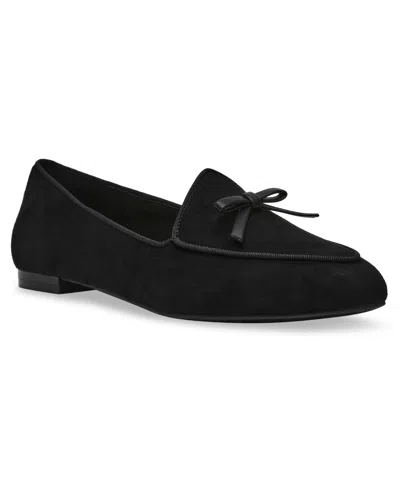 Anne Klein Women's Town Bow Pointed Toe Loafers In Black Suede