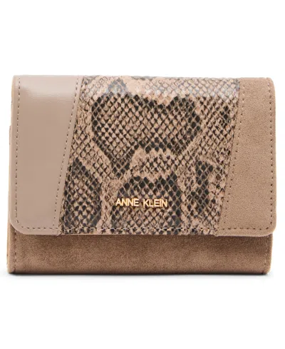 Anne Klein Women's Trifold Flap Polyurethane Wallet In Beige