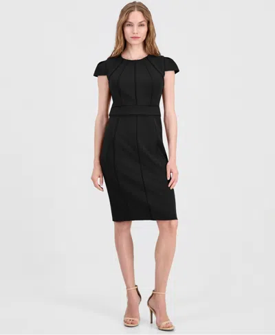 Anne Klein Women's Trim Seam Detail Crewneck Sheath Dress In Black