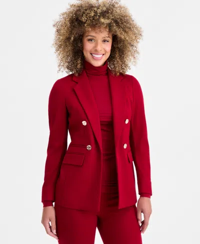 Anne Klein Women's Triple-pocket Open-front Blazer In Red