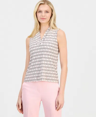 Anne Klein Women's Triple-pleat V-neck Sleeveless Top, Regular & Petite In Multi