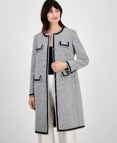 Anne Klein Women's Tweed Collarless Long Jacket In Anne White,anne Black