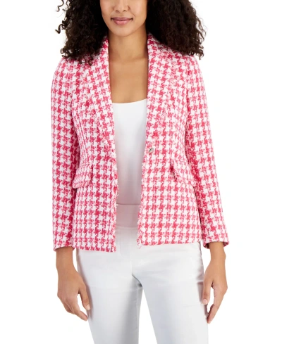 Anne Klein Women's Tweed Houndstooth Jacket In Pink