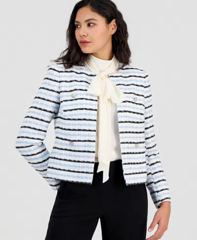 Anne Klein Women's Tweed Kissing-front Cropped Jacket In Blue