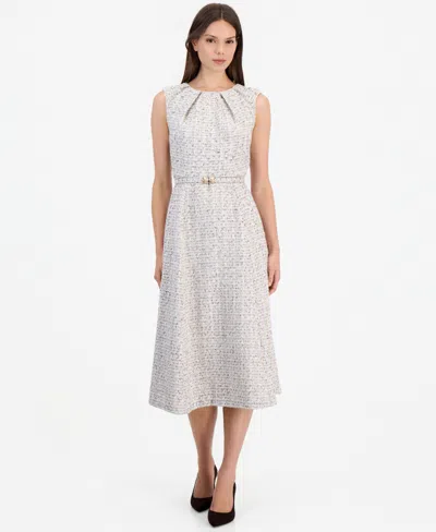 Anne Klein Women's Tweed Pleated A-line Midi Dress In Neutral