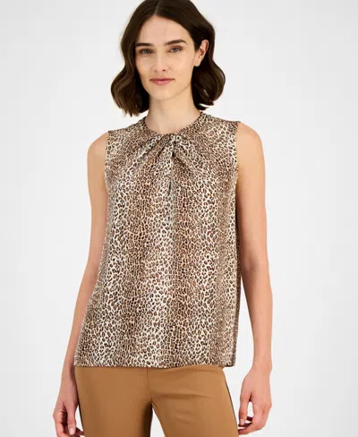 Anne Klein Women's Twist-neck Animal-print Sleeveless Top In Multi