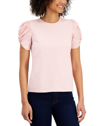 Anne Klein Women's Twist-sleeve Crewneck Top In Cherry Blossom