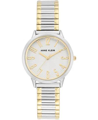 Anne Klein Women's Two-tone Stainless Steel Stretch Bracelet Watch 34mm In Rose Goldtone