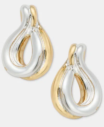 Anne Klein Women's Two-tone Mixed Metal Twisted Button Stud Earrings In Gold