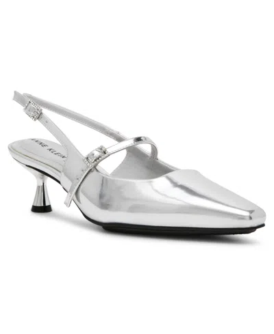 Anne Klein Women's Tyra Mary Jane Slingback Kitten Heel Pumps In Silver