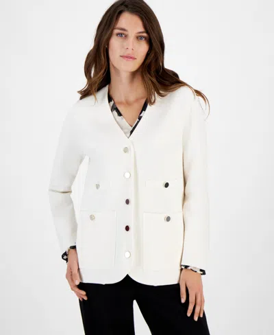 Anne Klein Women's V-neck Button-front Long-sleeve Cardigan In Anne White