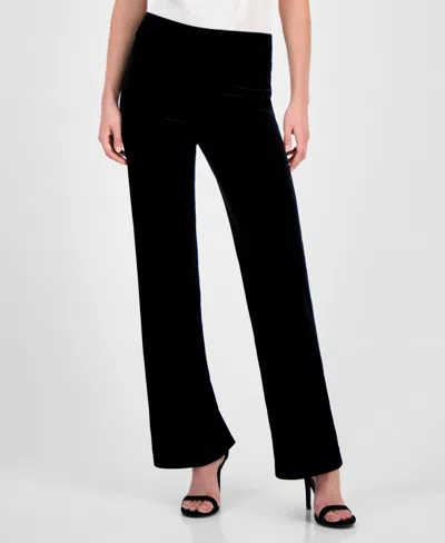 ANNE KLEIN WOMEN'S VELVET HIGH-RISE PULL-ON WIDE-LEG PANTS