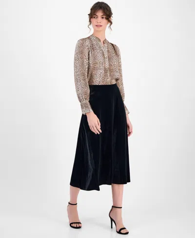 Anne Klein Women's Velvet Midi Skirt In Black