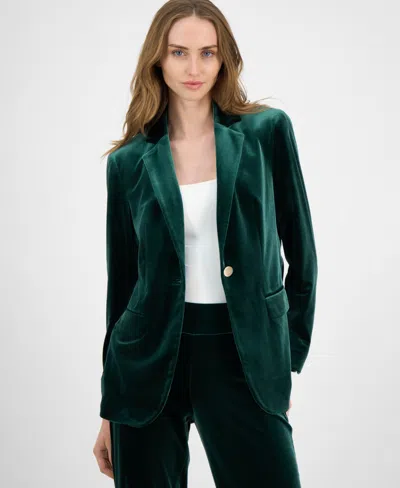 Anne Klein Women's Velvet One-button Notch-collar Jacket In Green