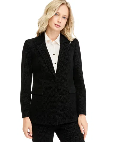 Anne Klein Women's Velvet-herringbone Blazer In Black