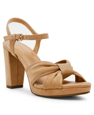 Anne Klein Women's Verde Block Heeled Dress Sandals In Natural Suede