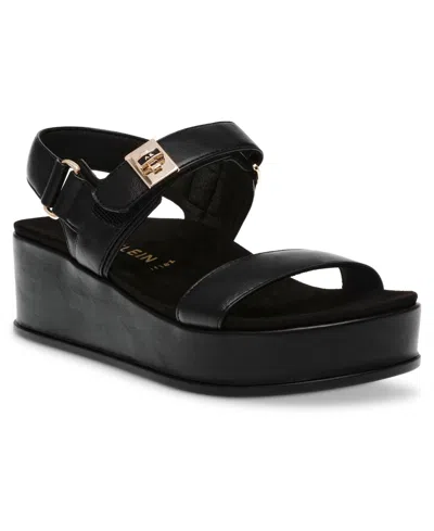 Anne Klein Women's Verse Stay-put Strap Platform Sandals In Black Smooth