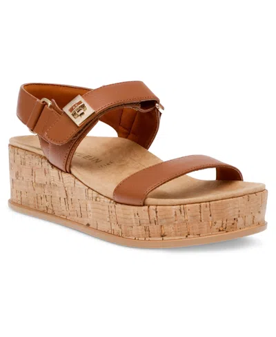 Anne Klein Verse Womens Woven Adjustable Platform Sandals In Cognac