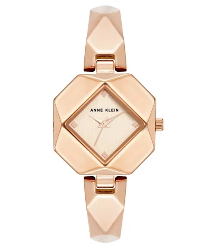 Anne Klein Women's Water-resistant Quartz Square Watch, Rose-gold Alloy Metal Bracelet 35mm X 28mm