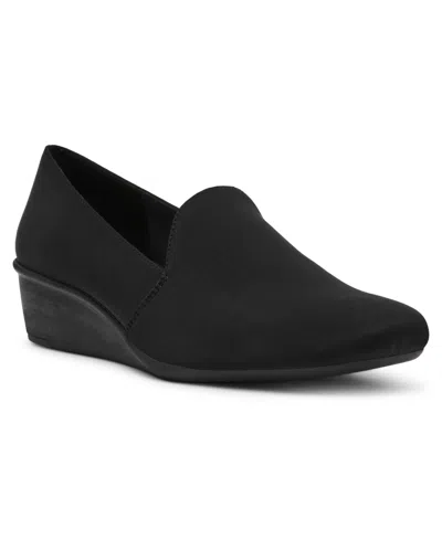Anne Klein Women's Wendell Slip On Wedge Loafers In Black Suede