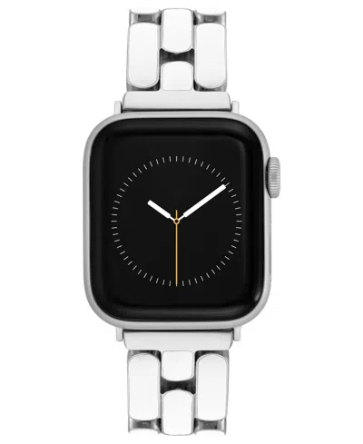 Anne Klein Women's White Enamel And Silver-tone Alloy Metal Bracelet Designed For Apple Watch 42mm (series 10)  In White,silver-tone