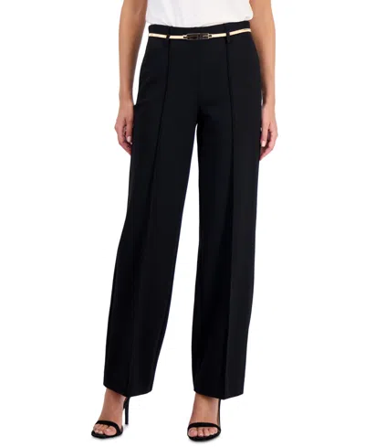 Anne Klein Womens Wide Leg Belted Compression Pants In Black