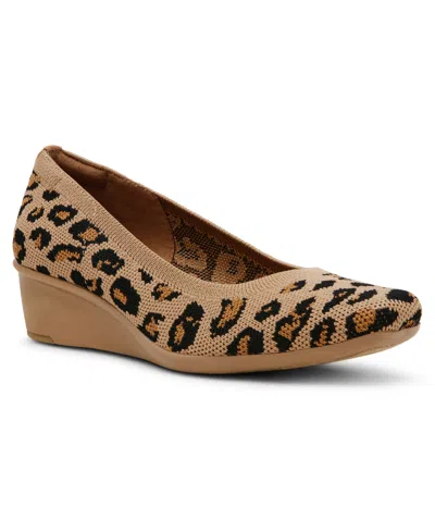 Anne Klein Women's Wisher Wedge Slip On Flats In Leopard Knit