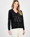 Anne Klein Sequin Zigzag Sweater In Black