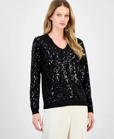 ANNE KLEIN WOMEN'S ZIG-ZAG SEQUIN SWEATER