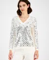 Anne Klein Women's Zig-zag Sequin Sweater In Metallic