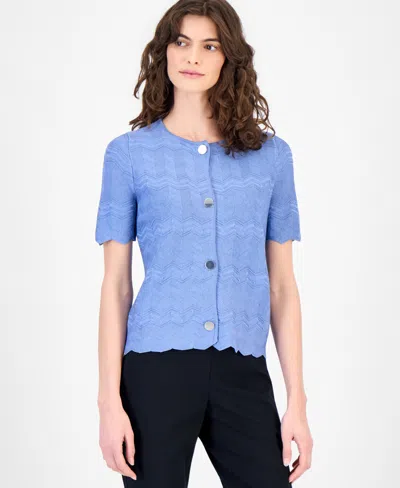 Anne Klein Women's Zigzag Short-sleeve Cardigan In Multi